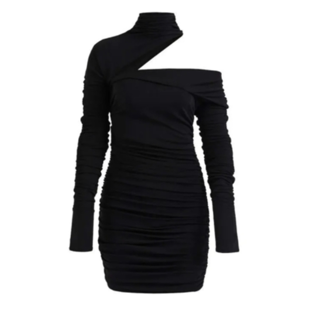 Mugler x HM Gathered One-shoulder Mini Dress, H&M sz Small, black NWT